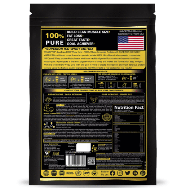 iso proteinWellspro Iso Whey Gold Protein Powder, Nutra Healthcare, 850 Gm - Image 2